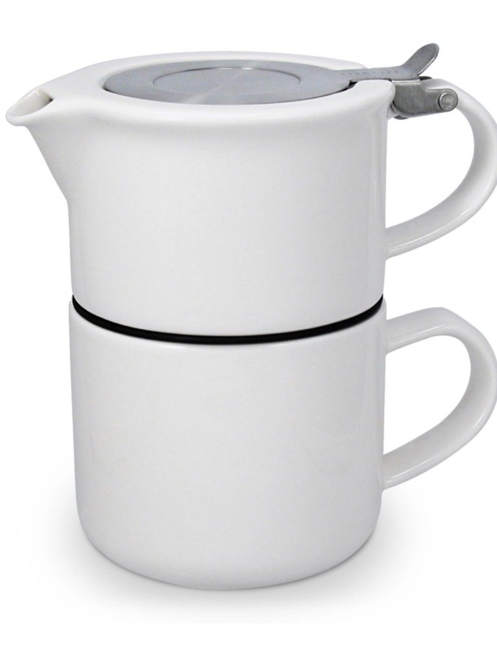 FORLIFE Stackable Ceramic Tea For 1 Teapot Mug Set - White